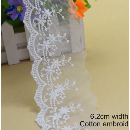 5yards white lace 6.2cm width Cotton embroid lace sewing ribbon fabric guipure trim warp knitting DIY Garment Accessories#3023