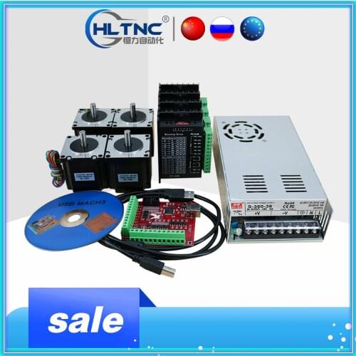 4 Axis USB CNC Controller Nema 23 Stepper Motor 56mm 4 wires 3A D=8mm & Motor Driver TB6600/DM542 & 350w 36v Power