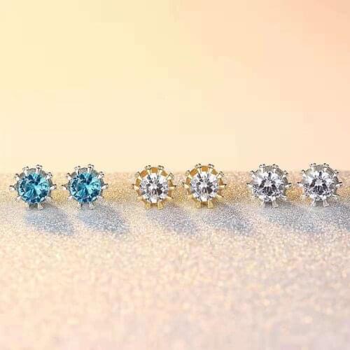 Wholesale 6 pairs of earrings romantic classic crown round zircon ear studs multicolor ladies fashion jewelry gifts new