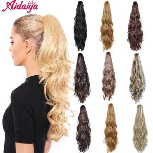 Aidaiya 24inch Long Natural Wavy ClawClip on Hairpiece Extensions Pony Tail High Temperature Fiber Synthetic Hair Claw Ponytails