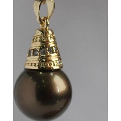 Free Shipping high quality ladys noble 12mm brown shell pearl pendant+18KGP metal with crystal decorated