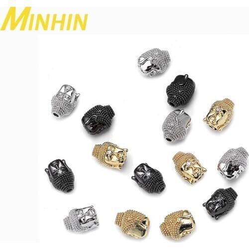 MINHIN 3pcs Tibetan Silver Golden Metal Charms Buddha Head Loose Spacer Beads for Jewelry Making Accessories Wholesale
