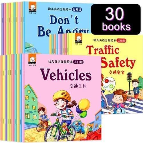 Newest 30 books/set Childrens English audiobook story book Daily language 1000 sentences Traffic Safety / Vehicle/food safety