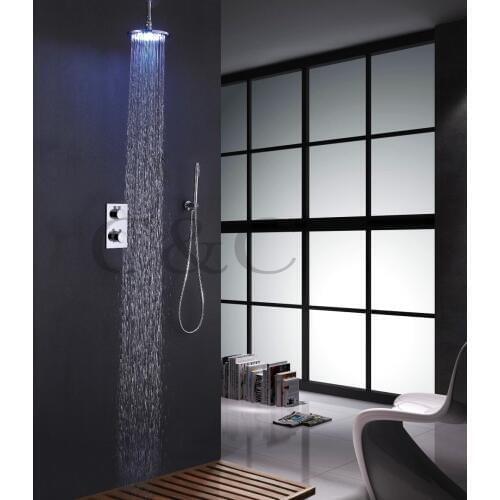 Chrome Thermostatic Concealed Shower Faucet Set 7 Colors LED Round Shower Head Bathroom Products 001-8RC-3Y