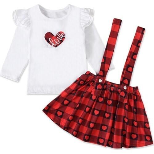 Girls Clothing Sets 2021 Spring Girls Clothes Set T-shirt+ Skirts 2 pcs Kids Clothes Plaid Girl Suit Children Clothes 2 3 4 5 6T