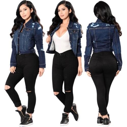 Short denim jacket womens autumn washed long-sleeved retro casual denim jacket pilot denim jacket ladies jacket jacket