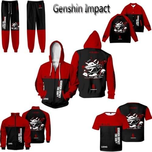 Genshin Impact Klee Cosplay Costume 3D Print Short Sleeve T Shirt Hooded Sweatshirt and Sweatpants Two Piece Set Women Tracksuit