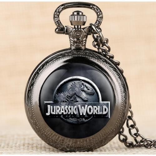 Jurassic World Quartz Pocket Watches Dinosaur Pattern Fob Watches 4 Color Necklace Chain Pendant Clock Top Gifts for Boys Girls