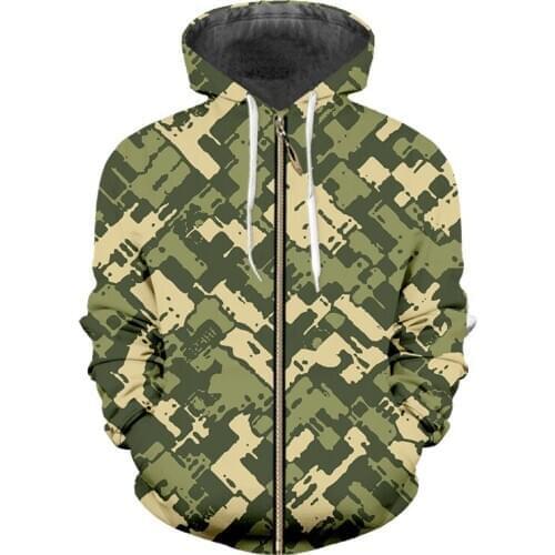 UJWI Digital Printing Sublimation 3D Full Print Military camouflage Zipper Hoodie Mens Hip Hop Streetwear Drop-ship Apparel 2020