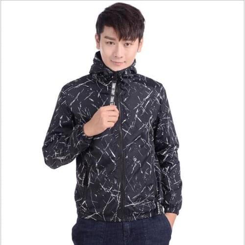 Mens Fashion Jacket Thin Slim Long Sleeve printed Jackets Men Hooded Windbreaker Zipper Outwear Clothing