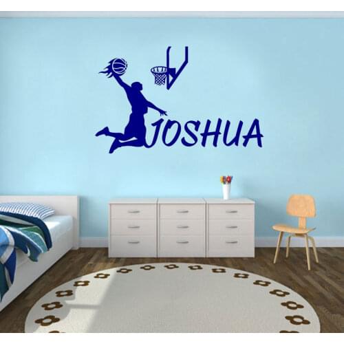 Basketball flame and can be customized name decals sports basketball wall sticker gymnasium boys bedroom fashion decoration D18