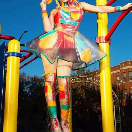 New Modern Pole Dancing Dress Nightclub Female Singer Stage Retro Cute Transparent Candy Skirt Gogo Jazz Dance Costume DWY5965