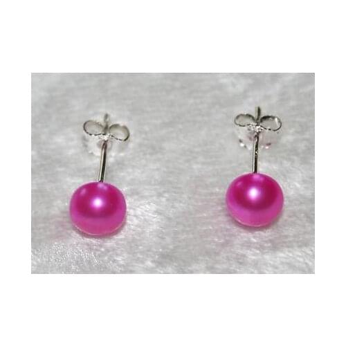 New Favorite Bright Pink 5mm Freshwater Pearl Stud Earrings S925 Sterling Silver Jewelry Fine Wedding Party Girl Lady Gift