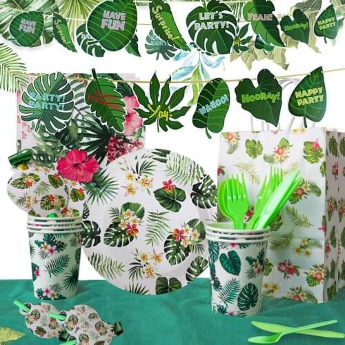 Hawaii Party Supplies Tableware Disposable Turtle Leaf Plates Cup Napkins Gift Bag Dinnerware Kit Wedding Birthday Baby Shower
