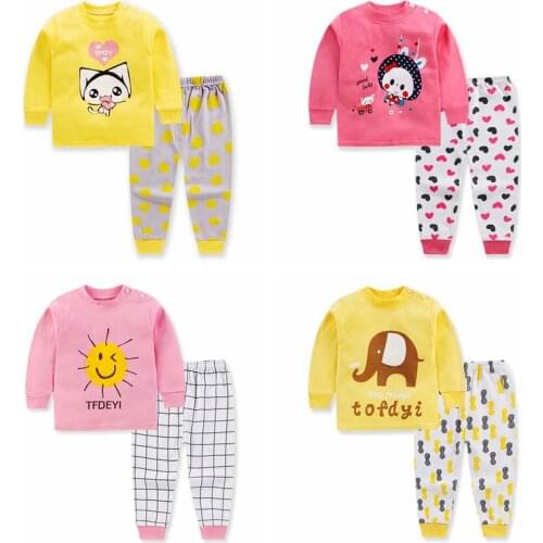 Autumn Children Long Sleeve Cotton Pajamas Suit Cartoon Print Toddler Kids Clothing Set Baby Boys Girls Underwear Sets For 6M-4T
