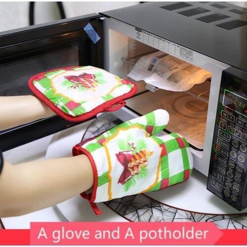 2piece/set Thickened Gloves Insulated Microwave Oven High Temperature Gloves Christmas Supplies for Kitchen Tools