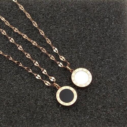 Fashion Brand Stainless Steel Love Shell Roman Numerals Round Wave Chain Pendant Necklaces Women Party Wedding Gift