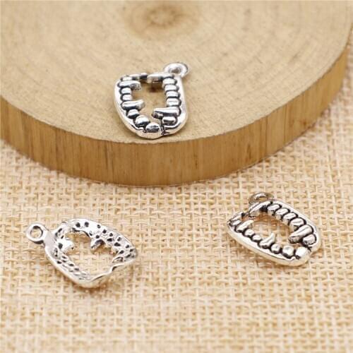 Free shipping 81pcs 17x12mm antique silver Zombie Tooth charms diy retro jewelry fit Earring keychain hair card pendant