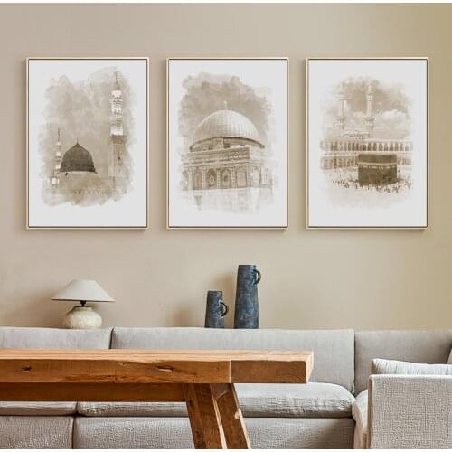 Simple Nordic watercolor Arabic church building Muslim culture living room hallway murals poster print decorative picture