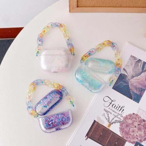 Transparent bracelet quicksand Earphone Case For Apple Airpods 1 2 Pro Glitter Sequins Headphone Headset Cover Protector Shell