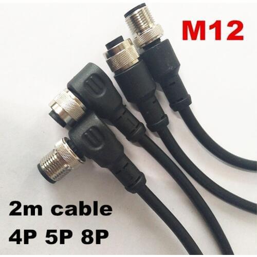 M12 Sensor Connector 2.5m Cable Waterproof plug Male&Female 4P 5P 8Pin +2m PVC line A Type angle & straight