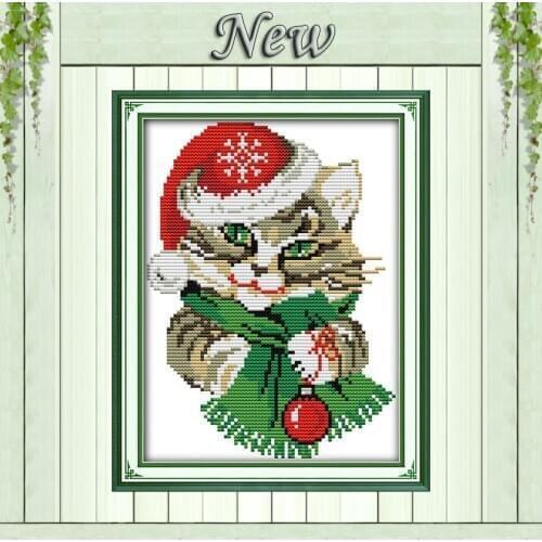 Christmas home decor paintings crafts DMC 14CT 11CT Needlework Kits Embroidery Sets DIY Cross Stitch Counted Print on canvas cat