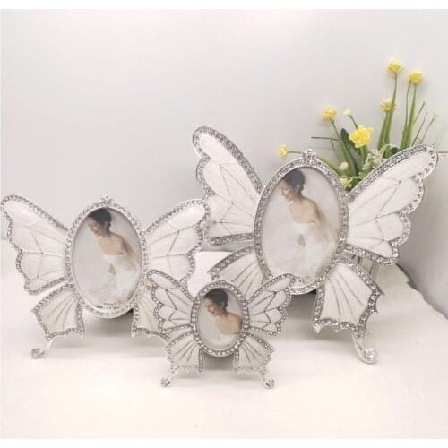 Silver Pearl Diamond Butterfly Metal Photo Picture Glass Frame Framed Wall Art Modern Vintage Home Decor With Personalized Gift