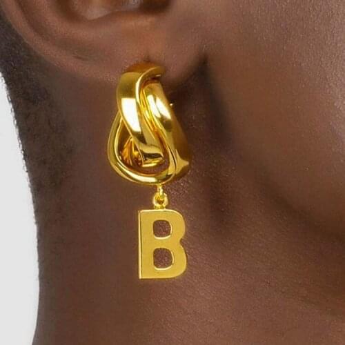 10Pairs wholesale New style exaggerated cool style metal Pendant B letter Earrings earrings temperament needle Earrings female