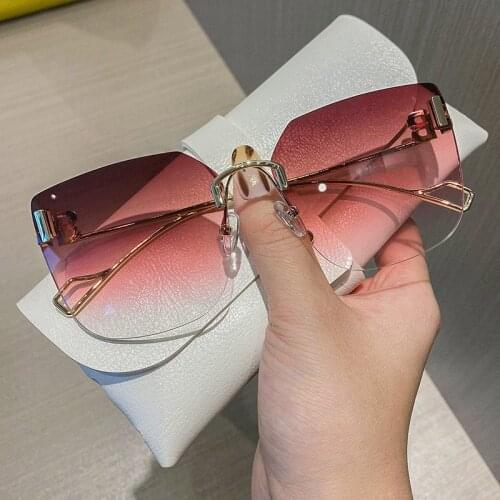 Luxury Brand Designer Rimless Sunglasses Women Vintage Metal Oversized Mirrored Sun Glasses Men Retro Square Shades With Case