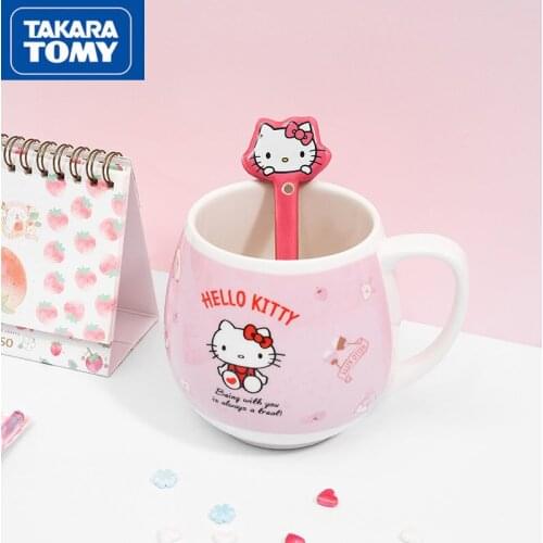 TAKARA TOMY fashion ceramic mug with spoon cute cartoon Hello Kitty creative personality mug milk mug breakfast mug