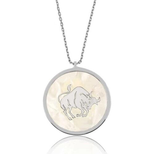 Tevuli 925 Sterling Silver Mother Of Pearl Cubic Zirconia Taurus Zodiac Lady Necklace