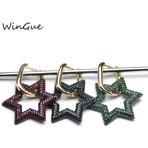 Star Shaped Gold Color Dangle Earrings Brincos Elegant Jewelry Multi-color CZ Crystal Drop-Earrings For Women Jewelry Gift