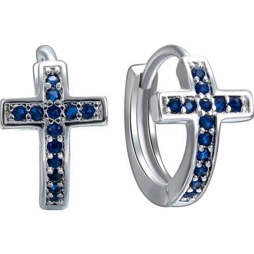 Hainon Fashion Silver Color Blue Zircon Cross Earrings Summer New product Jewelry for Women Wedding party Accessories