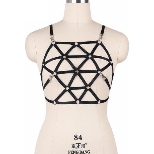 Womens Criss Cross Cage Bra Full Bondage Tops Lingerie Black Body Harness Fetish Wear Harness Bra Sexy Cupless Bra O0183