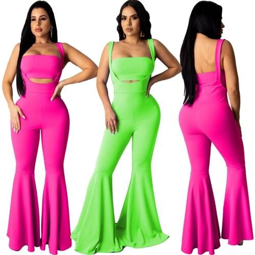 Women Sexy 2 Pcs Set Sleeveless Charming Crop Top Suits Chic Lady Ruffles Long Pants Tracksuit Woman Clothes Minimalist Outfits