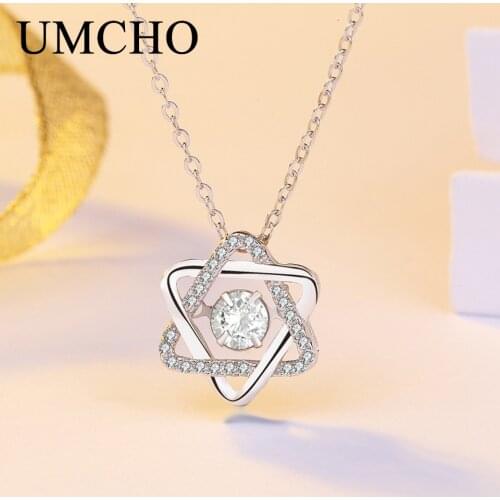 UMCHO Star Solid 925 Sterling Silver Pendant Necklace Zircon Romantic Wedding Gifts For Women Girls Shining Fine Jewelry