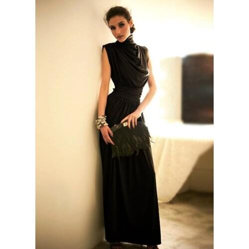 Womens dress 2021 new sexy noble temperament self-cultivation pile collar big swing long dress female solid color