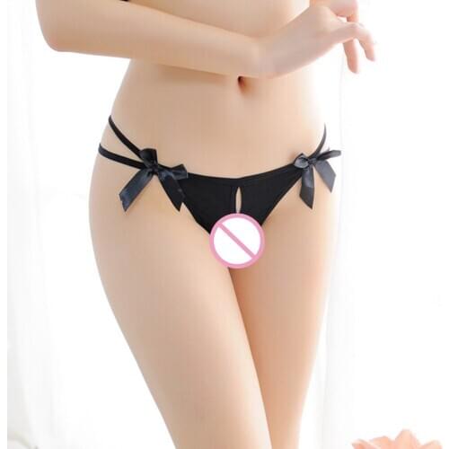 Women Sexy Lingerie Crotchless Panties Open Crotch Underwear Couple Sex Wear Flirty Strappy G-string with Cute Bow Two Sides