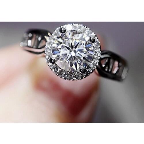 Vintage Female Crystal Round Chain Ring Charm Silver Color Engagement Ring Luxury Hollow White Zircon Wedding Rings For Women