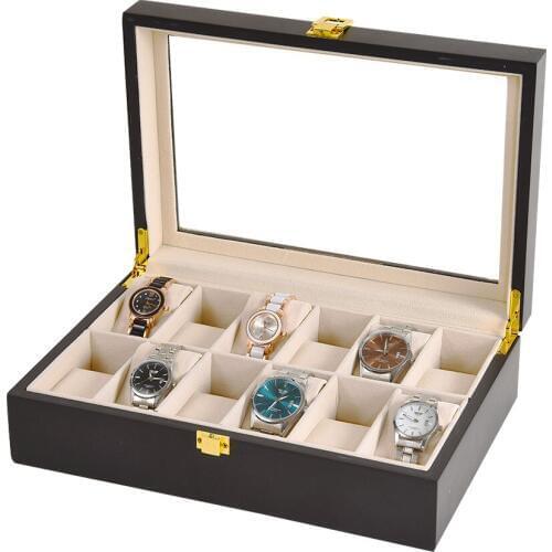 2020 Red Black 2/10/12 Grids Watch Box Storage Wooden Glass Case Bracelet Display Casket Watch Holder Casket Organizer Container