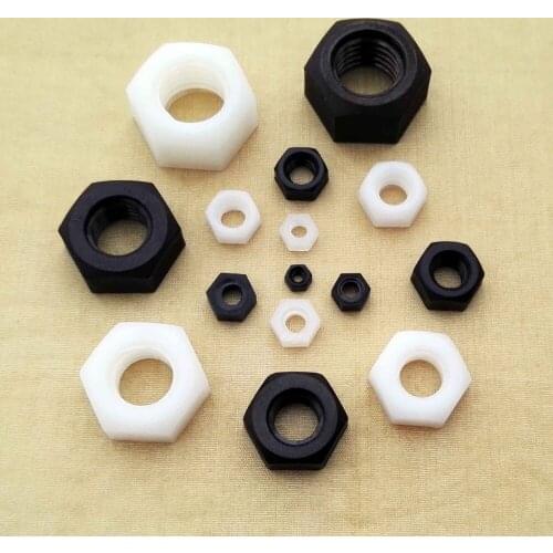 25pcs M2 M3 M4 M5 M6 M8 M10 M12 Brand New Black White Nylon Plastic Insulation Metric Threaded Hex Hexagon Nut For Bolt Screw