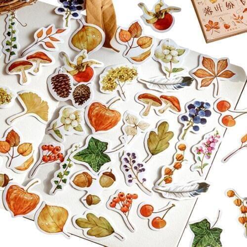 46pcs Vintage Autumn Series Stickers Leaves fruits Scrapbooking Sticker box DIY Decoration Stickers Office School Supplies