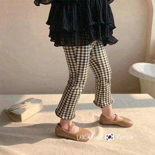 Girls pants trousers childrens plaid clothes spring summer new foreign style girls' fashionable casual trousers pants P5116