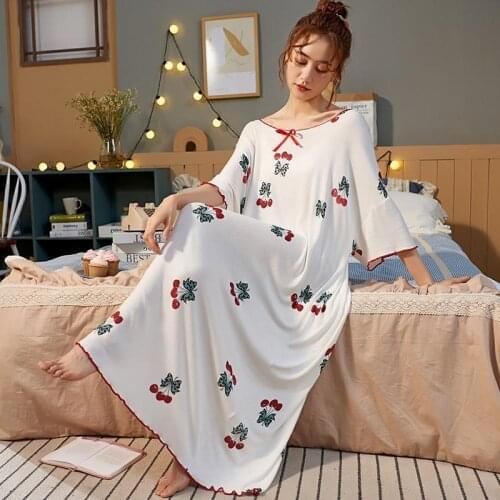 Modal Nightdress Female Summer Short-sleeved Long Section Knee-length Sexy Pajamas Plus Size Home Clothing
