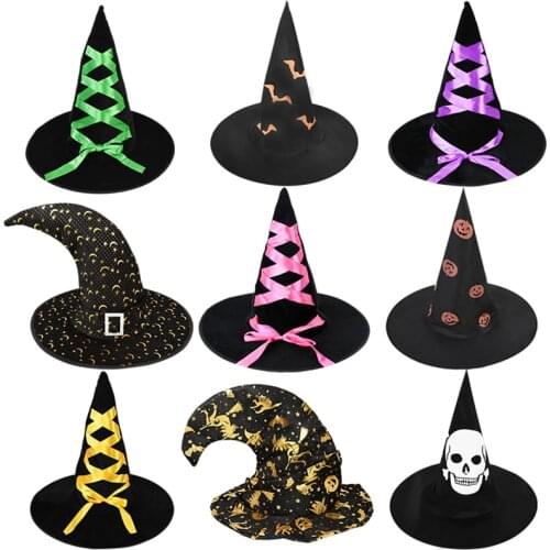 Adult Kids Witch Hat Masquerade Ribbon Wizard Hat Halloween Cosplay Costume Party Withes Top Hats Halloween Party Supplies