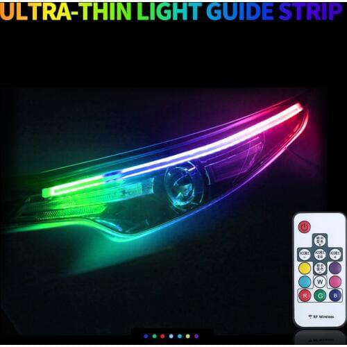 2pcs Car Sequential Flowing RGB Daytime Running Light Waterproof DRL Multicolor LED Light Strip Turn Signal Lights For Headlight
