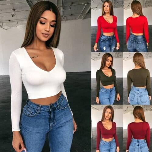 Summer New Women Solid O Neck T Shirts Long Sleeve High Waist Tops Ladies Casual Sexy Tops T Shirts 6 Colors