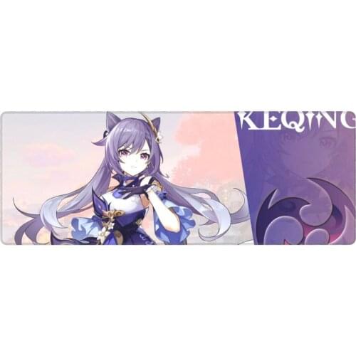 Genshin Impact Keqing Large Cute Office Desk Mat Lockedge Mouse Mats Rubber Computer Keyboard Table Deco Cover