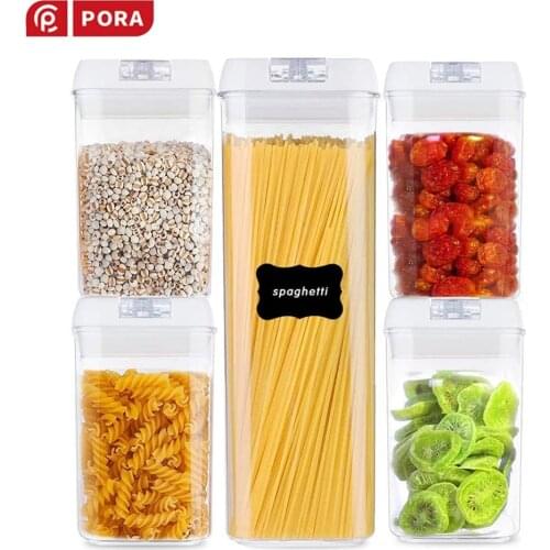 Airtight Cereals Storage Containers Set with Lid-Plastic Transparent Sealed Kitchen Vacuum Box Bulk Food Refrigerator Organizer