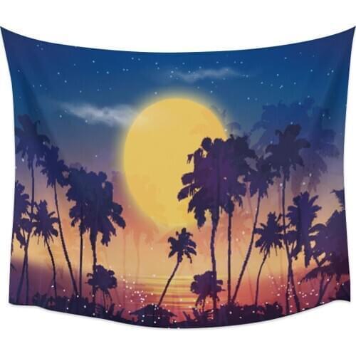 Full Moon Moon Sky Palm Trees Wall Tapestry Cover Beach Towel Picnic Yoga Mat Home Decoration